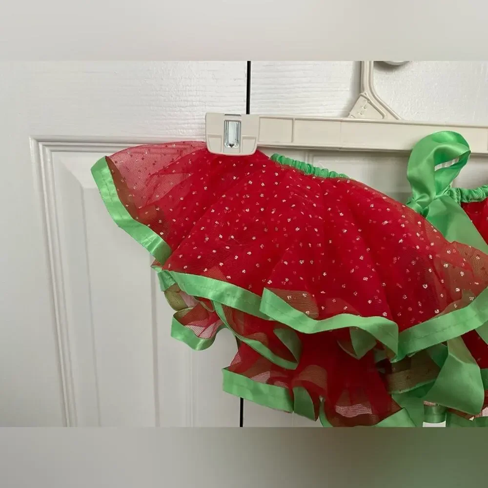 LITTLE WISHES CHRISTMAS RED GREEN SPARKLE RIBBON TIE BABY TUTU SZ 12M+